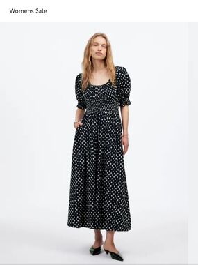 Madewell Smocked-Waist Midi Dress in Shibori Dot Print NWOT